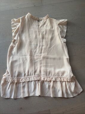 Ulla Johnson 100% Silk Pale Blush Ruffle and Laced Short Sleeve Neck Blouse